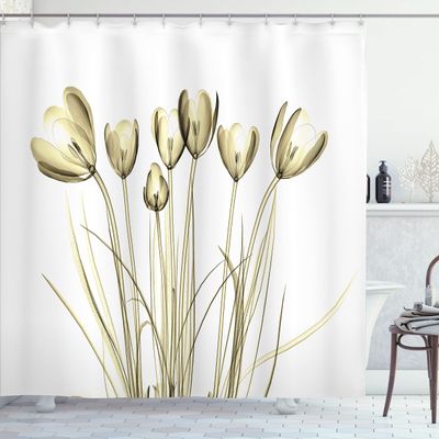 Ambesonne Flower Shower Curtain, X-ray Image of Tulips Solarized Effect Nature Inspired Illustration, Cloth Fabric Bathroom Decor Set with Hooks, 69" W x 75" L, Pale Yellow
