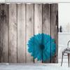 Ambesonne Rustic Shower Curtain, Flower Red Dahlia on Foreground of Murky Featured Dated Wooden Board Retro Art Print, Cloth Fabric Bathroom Decor Set with Hooks, 69" W x 75" L, Sea Blue view 1