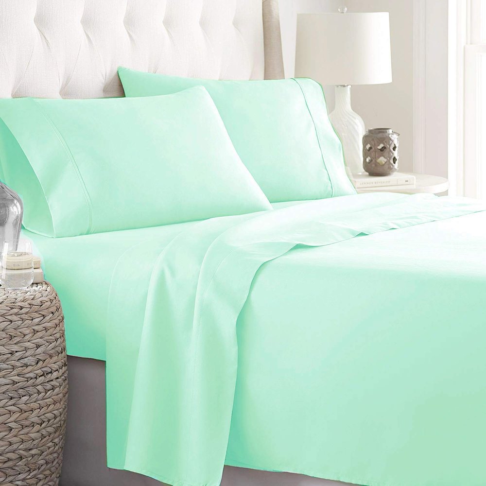 AMAY 800-TC Luxury - Extra Soft - Pure Natural Cotton Cooling Sheet Set 4PC King Size, Fits Mattress Upto 26-30 inch Deep Pocket, Aqua Solid