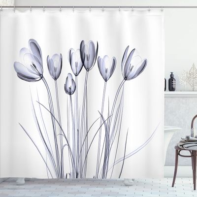 Ambesonne Flower Shower Curtain, X-ray Image of Tulips Solarized Effect Nature Inspired Illustration, Cloth Fabric Bathroom Decor Set with Hooks, 69" W x 75" L, Purpleblue