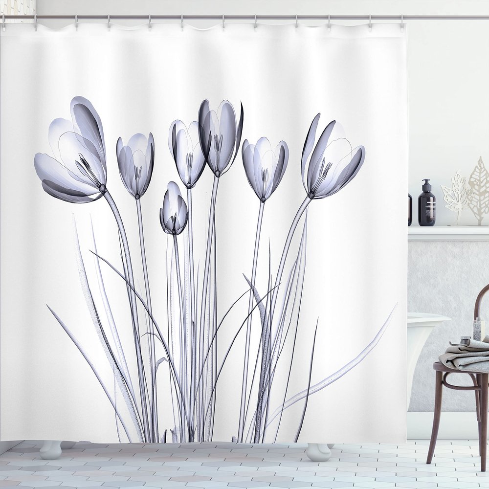 Ambesonne Flower Shower Curtain, X-ray Image of Tulips Solarized Effect Nature Inspired Illustration, Cloth Fabric Bathroom Decor Set with Hooks, 69" W x 75" L, Purpleblue