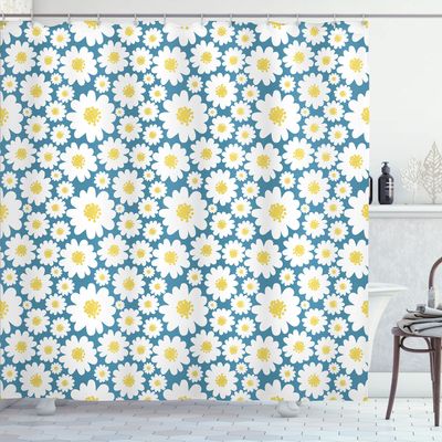 Ambesonne Floral Shower Curtain, Pastel Cartoon Like Flowers Daisies Spring Time Season Artwork Print, Cloth Fabric Bathroom Decor Set with Hooks, 69" W x 70" L, Sea Aqua Blue