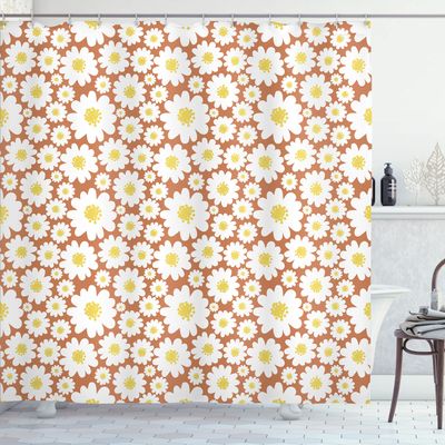 Ambesonne Floral Shower Curtain, Pastel Cartoon Like Flowers Daisies Spring Time Season Artwork Print, Cloth Fabric Bathroom Decor Set with Hooks, 69" W x 75" L, Cinnamon White