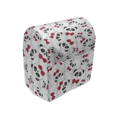 Lunarable Panda Stand Mixer Cover, Funny Pattern of Asian Bear Animal in Romantic Bow Tie Cartoon Design, Kitchen Appliance Organizer Bag Cover with a Pocket, 6-8 Quarts, Grey Black