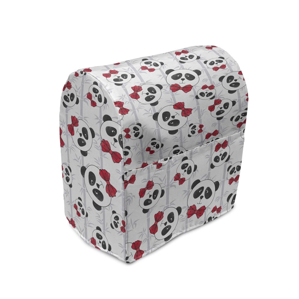 Lunarable Panda Stand Mixer Cover, Funny Pattern of Asian Bear Animal in Romantic Bow Tie Cartoon Design, Kitchen Appliance Organizer Bag Cover with a Pocket, 6-8 Quarts, Grey Black