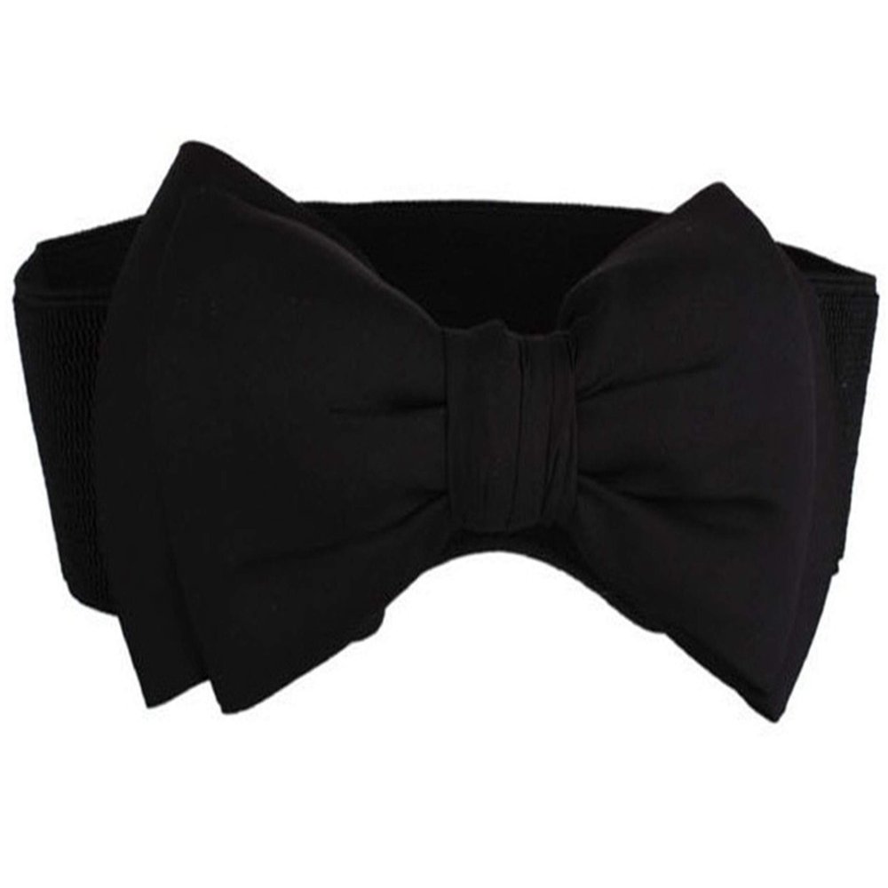 Andongnywell Women Belt Fashion Bowknot Design Waist Belt Chic Elastic Stretch Waist Cinch Bows Waistband Waist Strap (Black,One Size)