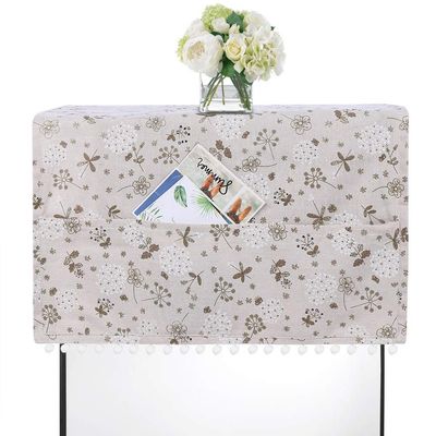 Fridge Dust Cover, Multi-purpose Cotton Linen Dustproof Cover with Side Storage Pocket for Fridge Washing Machine Microwave(#2)