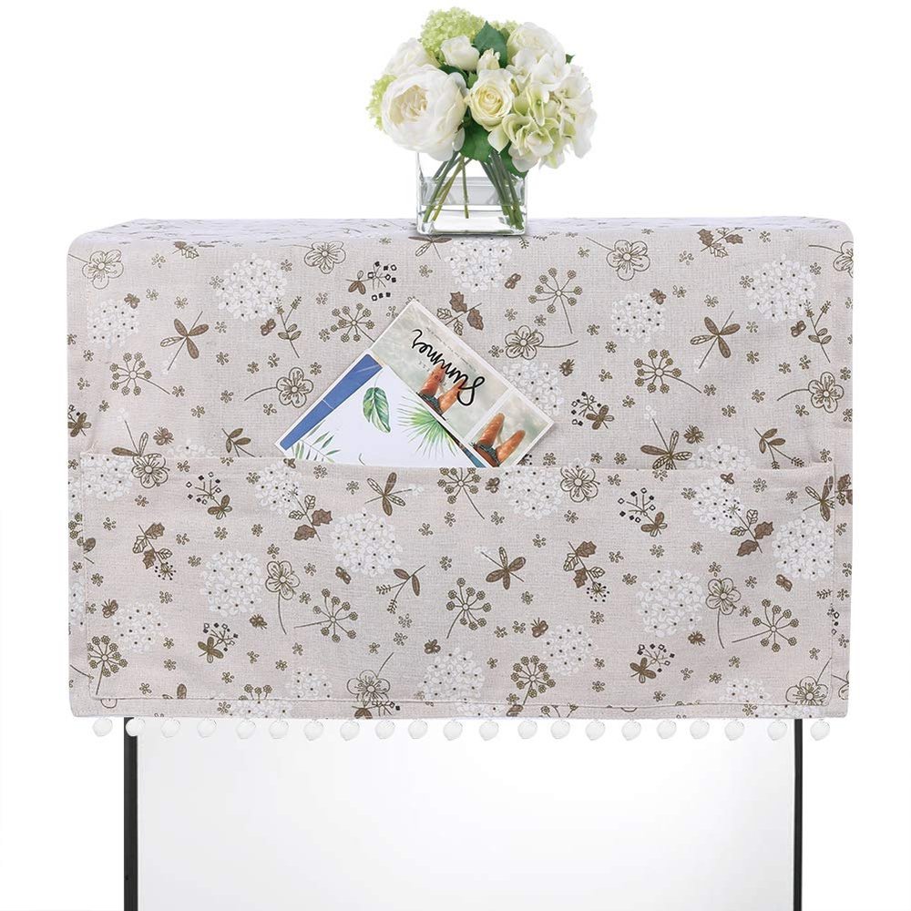 Fridge Dust Cover, Multi-purpose Cotton Linen Dustproof Cover with Side Storage Pocket for Fridge Washing Machine Microwave(#2)