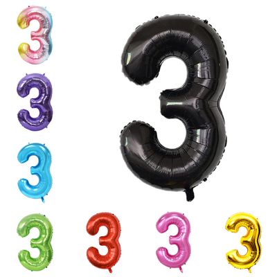 40 Inch Large Foil Helium Number Balloon Birthday Wedding Party 0-9 (Black, 3)