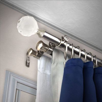 54" Silver Solid Contemporary Triple Curtain Rod