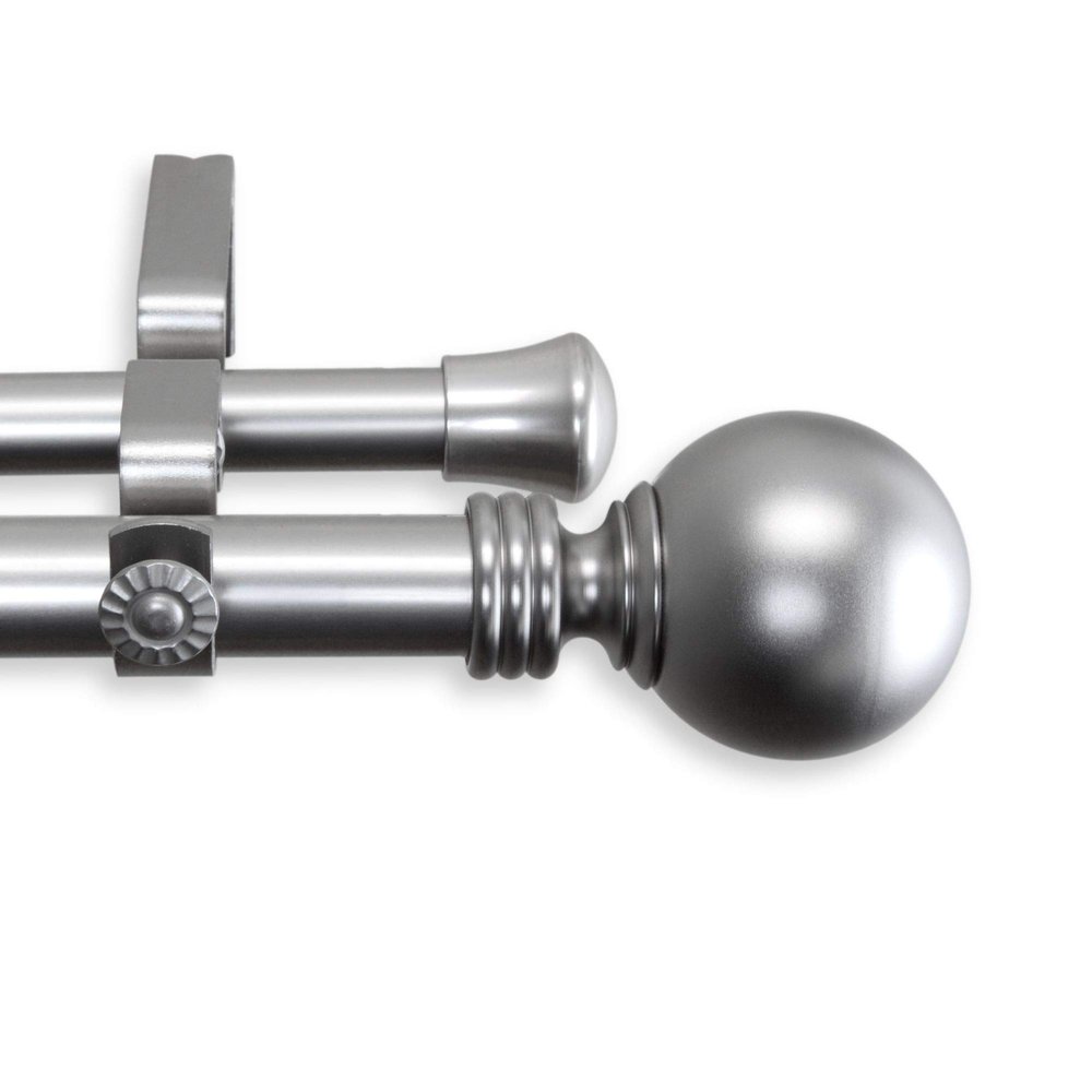 90" Silver Round Contemporary Double Curtain Rod