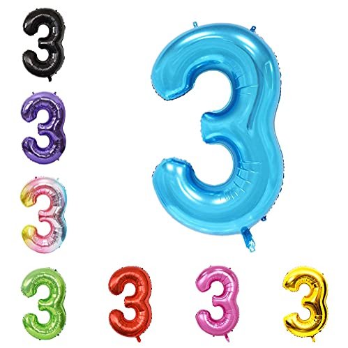 40 Inch Large Foil Helium Number Balloon Birthday Wedding Party 0-9 (Blue, 3)