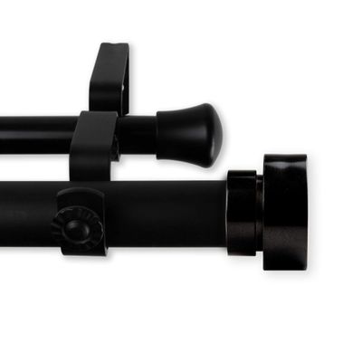 242.25" Black Solid Contemporary Double Curtain Rod