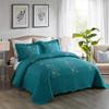 3 Piece Luxurious Embroidered Teal Quilt Bedding King Size Set - Traditional Ultra Soft Cozy Comfortable Durable Microfiber Material Quilted Bedspread Set view 1