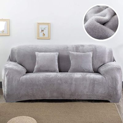vannawong Ultra Soft Velvet Solid Colors Armchair Sofa Slipcover, Spandex Elastic Loveseat Furniture Protection Couch Wrap, Non Slip Dustproof Covers for Living Room Light Grey 57"-72"