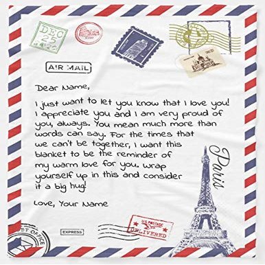 Personalized Postcard Blanket for Mothers & Father's Day, Ships from US - Add Your Names - Custom Air Mail Letter Big Hug Throw Blanket Gift
