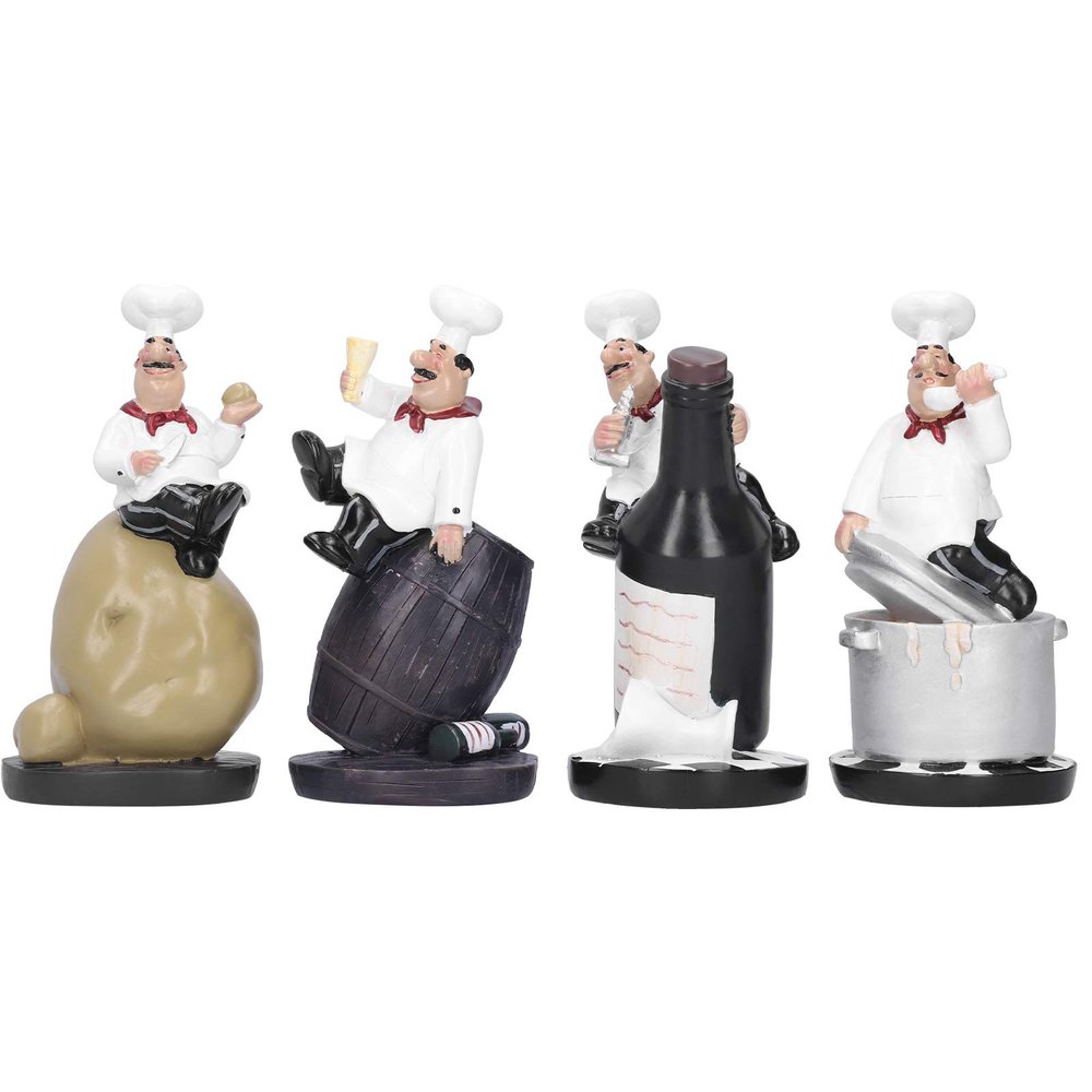 4 Different Shape Cook Resin Ornaments SetChef Statue Figurines for Home Kitchen Restaurant Bar Decoration Collectible Gift Ornaments