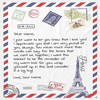 Personalized Postcard Blanket for Mothers & Father's Day, Ships from US - Add Your Names - Custom Air Mail Letter Big Hug Throw Blanket Gift