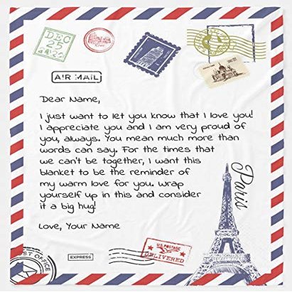 Personalized Postcard Blanket for Mothers & Father's Day, Ships from US - Add Your Names - Custom Air Mail Letter Big Hug Throw Blanket Gift