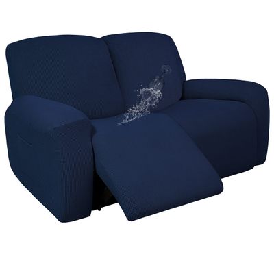 Easy-Going 100% Dual Waterproof Recliner Loveseat Cover, 6-Pieces Stretch Relining Sofa Cover with Pocket, Jacquard 2 Seat Sofa Slipcover Leakproof Washable (Loveseat, Navy)