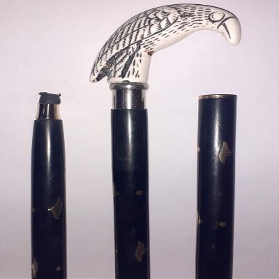 Ganga Nautical Black & White 36 to 37" inch Victorian Sitting Crow Long Steampunk Walking Stick Cane Handle Wooden Walking Cane
