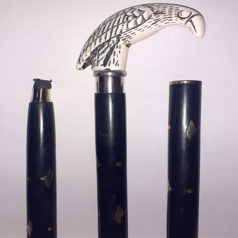 Ganga Nautical Black & White 36 to 37" inch Victorian Sitting Crow Long Steampunk Walking Stick Cane Handle Wooden Walking Cane