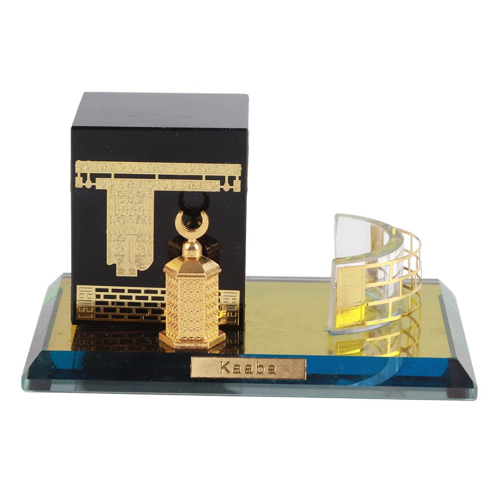 3 Piece Muslim Kaaba Model Crystal Gilded Set Kaaba Replica Model Showpiece Islamic Building for Souvenirs Gifts Home Table Car Decor