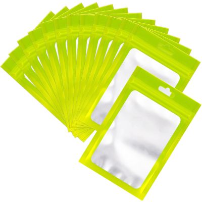 100 Pcs Resealable Mylar Bags, Sealable Odor Proof Foil Pouch Bag with Clear Window, Small Bussiness Packaging Supplies (Green, 3 X 4.7 Inch)