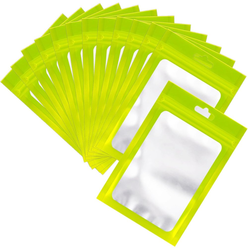 100 Pcs Resealable Mylar Bags, Sealable Odor Proof Foil Pouch Bag with Clear Window, Small Bussiness Packaging Supplies (Green, 3 X 4.7 Inch)
