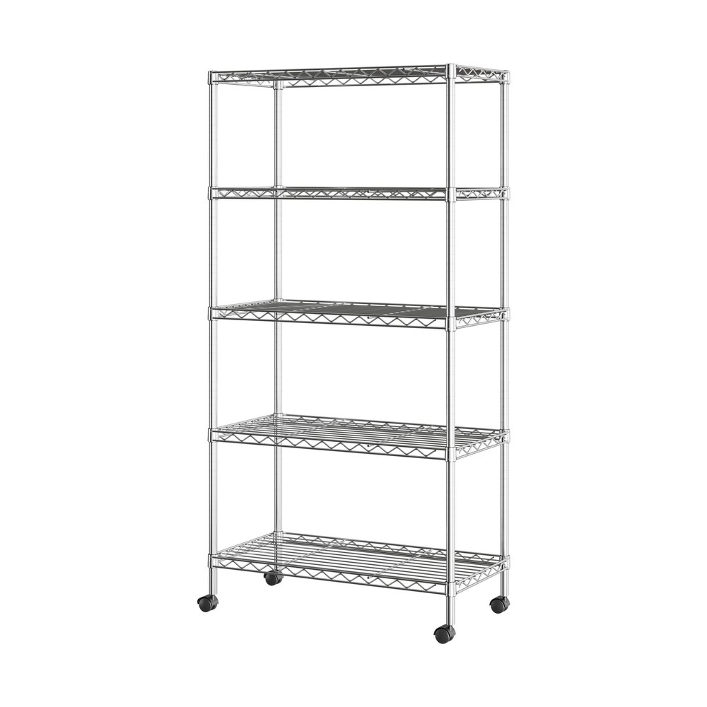 Seville Classics 5-Tier Wire Shelving with Wheels, 5-Tier, 30"" W x 14"" D (NEW MODEL), Chrome Plating, Plated Steel