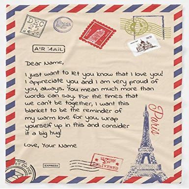 Personalized Postcard Blanket for Mothers & Father's Day, Ships from US - Add Your Names - Custom Air Mail Letter Big Hug Throw Blanket Gift