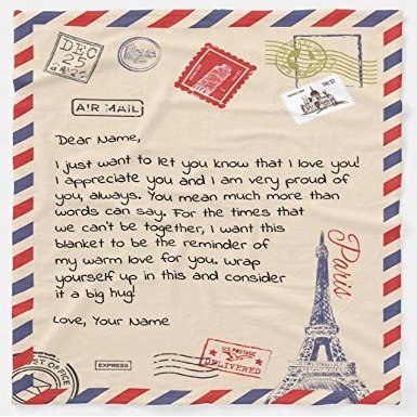 Personalized Postcard Blanket for Mothers & Father's Day, Ships from US - Add Your Names - Custom Air Mail Letter Big Hug Throw Blanket Gift