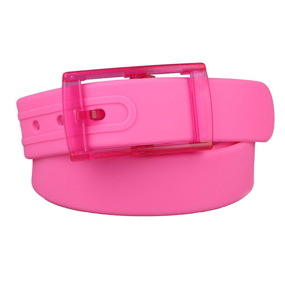 Andongnywell Silicone Belt Men's and Women's Universal Belt Plastic Buckle Candy Color Waist Strap (Pink,One Size)