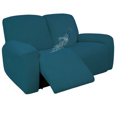 Easy-Going 100% Dual Waterproof Recliner Loveseat Cover, 6-Pieces Stretch Relining Sofa Cover with Pocket, Jacquard 2 Seat Sofa Slipcover Leakproof Washable (Loveseat, Peacock Blue)