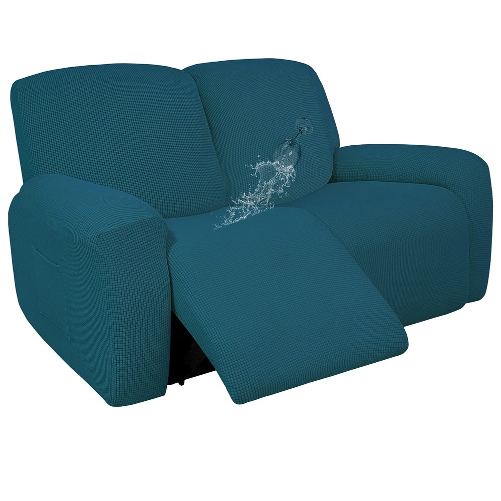 Easy-Going 100% Dual Waterproof Recliner Loveseat Cover, 6-Pieces Stretch Relining Sofa Cover with Pocket, Jacquard 2 Seat Sofa Slipcover Leakproof Washable (Loveseat, Peacock Blue)
