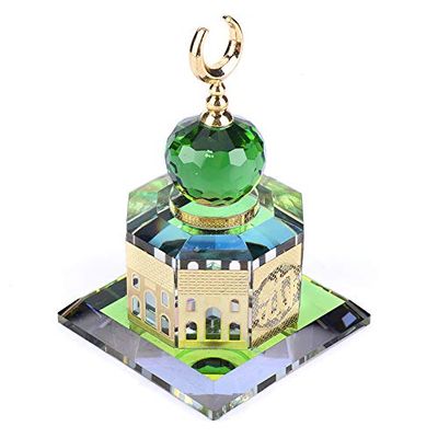 Al Aqsa Mosque Miniature Model, Muslim Crystal Gilded Islamic Showpiece Architecture Handicraft Souvenir for Desktop Decor Islamic Building Gift