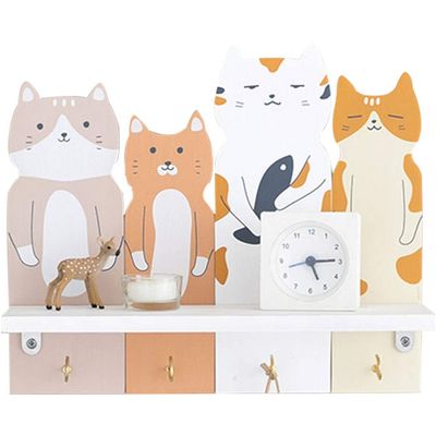 Floating Shelves Scandinavian Style Wall Shelf, Cat Pattern Wall Decoration, Creative Floating Shelves, Cartoon Coat Hook, Load Bearing 5kg (Color : Multi-Colored, Size : 32 * 26cm)