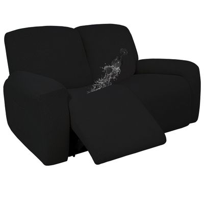 Easy-Going 100% Dual Waterproof Recliner Loveseat Cover, 6-Pieces Stretch Relining Sofa Cover with Pocket, Jacquard 2 Seat Sofa Slipcover Leakproof Washable (Loveseat, Black)