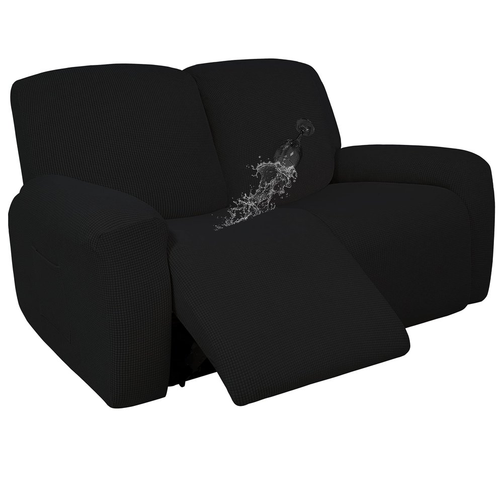 Easy-Going 100% Dual Waterproof Recliner Loveseat Cover, 6-Pieces Stretch Relining Sofa Cover with Pocket, Jacquard 2 Seat Sofa Slipcover Leakproof Washable (Loveseat, Black)