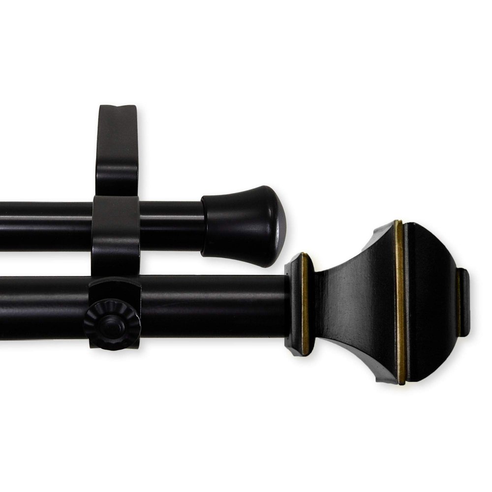 125" Jet Black Solid Contemporary Double Curtain Rod