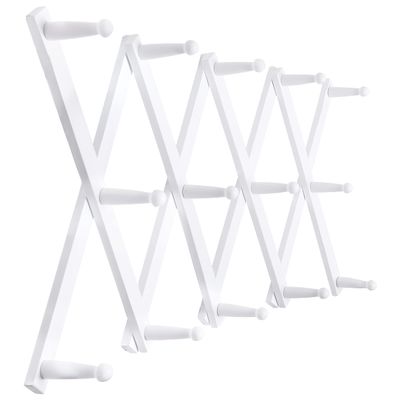 SKOLOO Hat Rack for Wall with 14 Hooks, Solid Wooden, Modern, Expandable Coat Rack Wall Mount for Coats, Hats, Bags, Baseball Caps, White