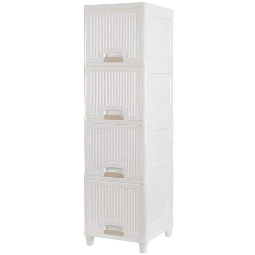 Cmbsya Storage Drawers Organizer for Clothes Toys Dresser Storage Tower Plastic Organizer Unit Freestanding for Bedroom Closet Entryway Hallway Nursery Room (4-Drawers), White