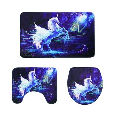 Bath Rugs Bathroom Accessory Sets Lion Tiger Wolf Printing Shower Curtain mat Four Sets of Bathroom Toilet Anti-Skid Absorbent Carpet Foreign Trade Four-Piece (Unicorn)
