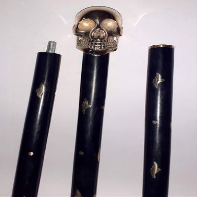 Ganga Nautical Elegant Walking Stick with Skull Handle Made of Solid Brass Walking Cane for Wedding Ceremony Designer Brass Skull Head Handle Black Stick