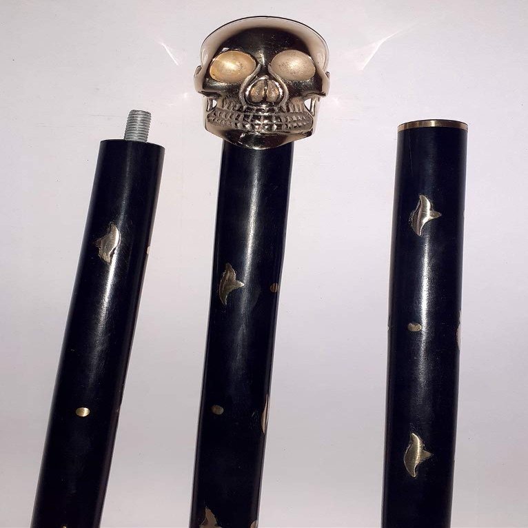Ganga Nautical Elegant Walking Stick with Skull Handle Made of Solid Brass Walking Cane for Wedding Ceremony Designer Brass Skull Head Handle Black Stick