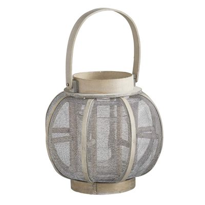 47th & Main Coastal Decorative Lantern Candle Holder, 9.5" Tall, Wood/Wire