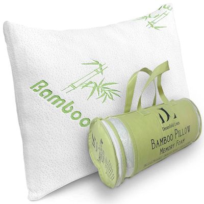 DreamField Linen Memory Foam Bamboo Pillow Queen Size - [Adjustable] for Sleeping - Cool & Breathable Cover with Zipper Rayon Derived from Bamboo - Relieves Neck Pain - Back/Stomach/Side Sleeper