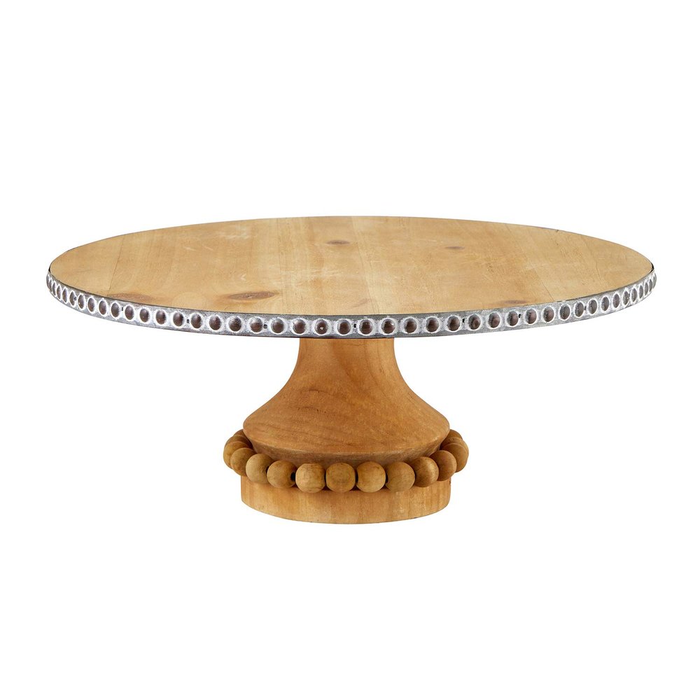 47th & Main Round Beaded Pedestal Cake Stand, Extra Large, Wood