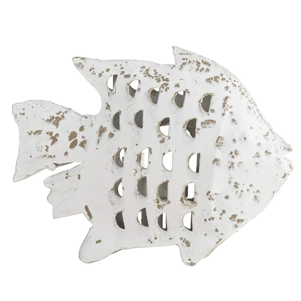 47th & Main Coastal Tabletop Dcor, 2.4" Tall, Whitewashed Fish