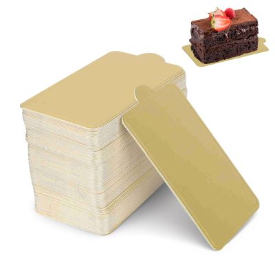 100Pcs Cake Boards, Gold Rectangular Mousse Cake Cardboard Plate Cupcake Dessert Displays Tray for Wedding Birthday(L)